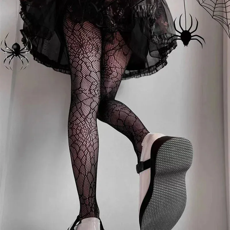 Gothic Spider Web Fishnet Stockings Women Black Tights