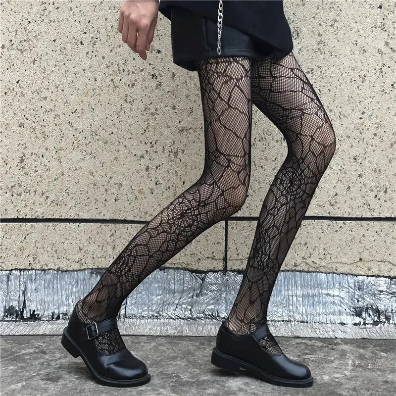 Gothic Spider Web Fishnet Stockings Women Black Tights