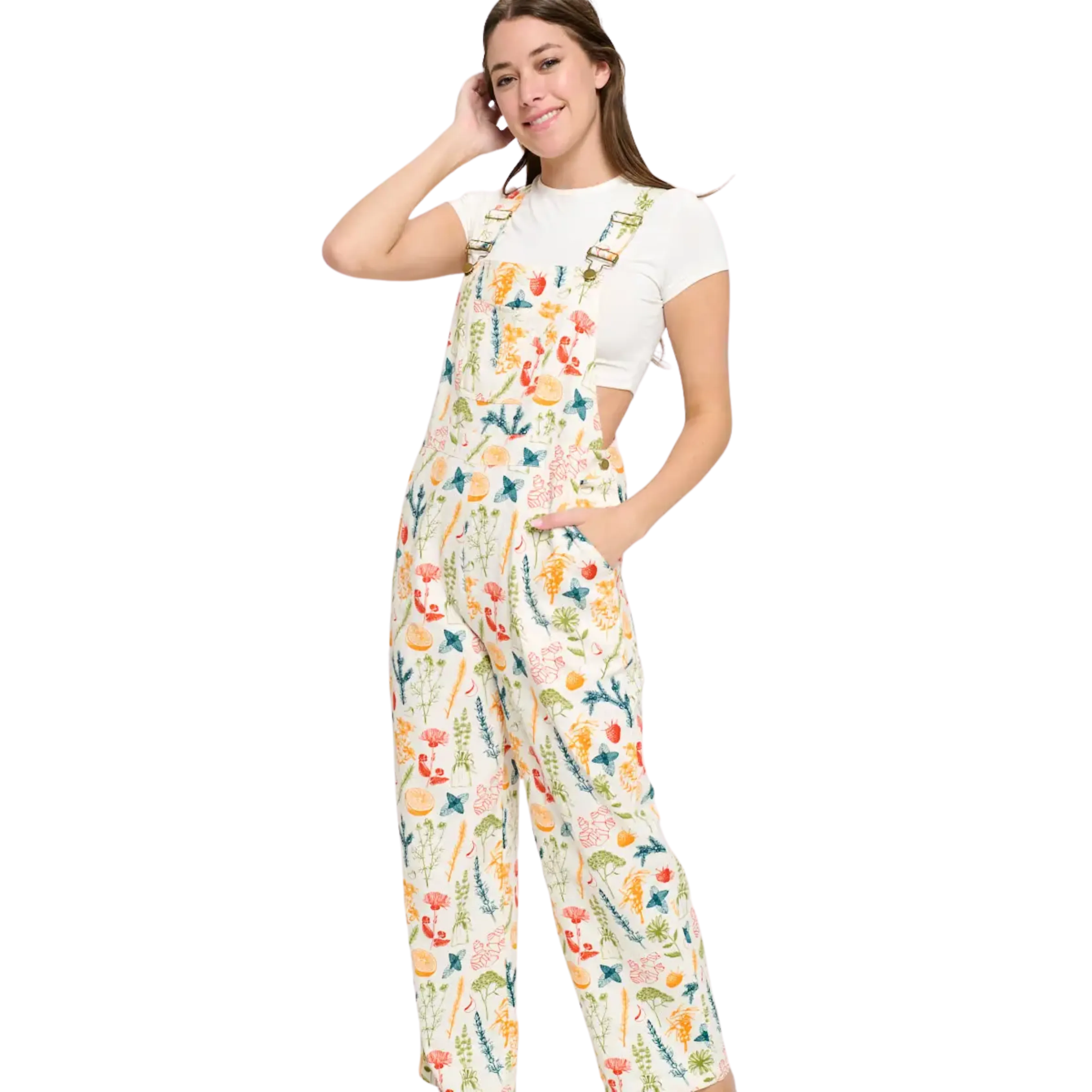Herbal Citrus Floral Print Overalls