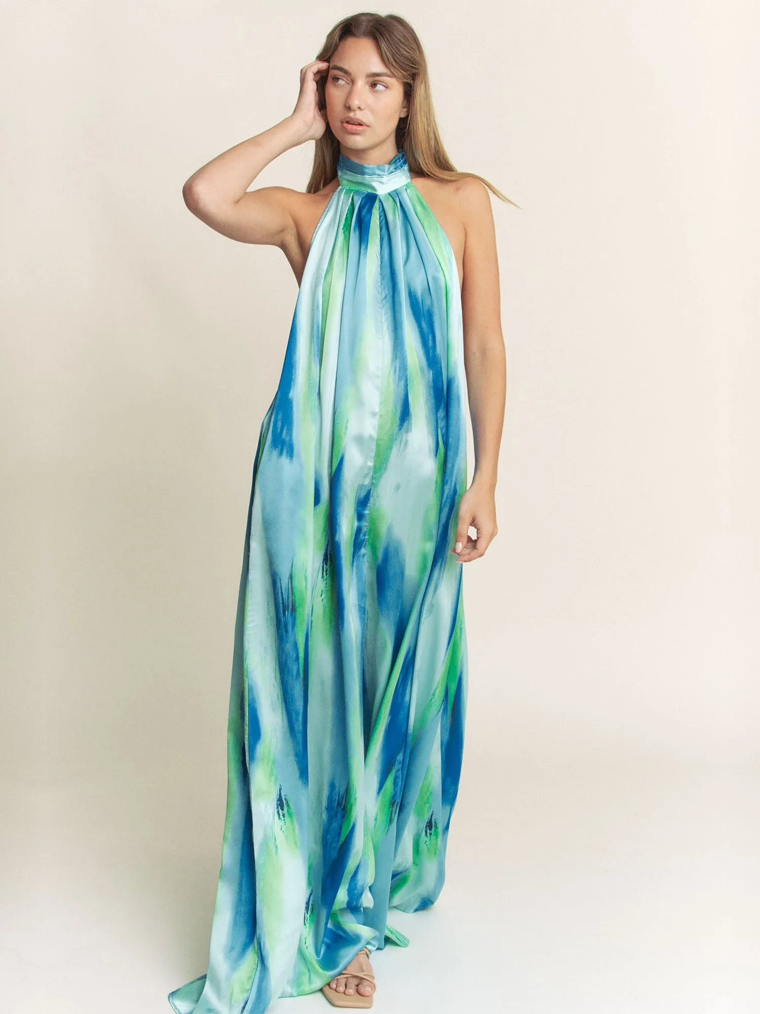 High Neck Halter Tie Dye Wide Leg Jumpsuit