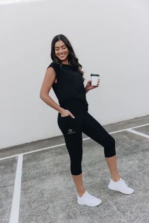 invisiSweat 3/4 Length Tights - High Waisted Smooth Black (size down) - Full Logo