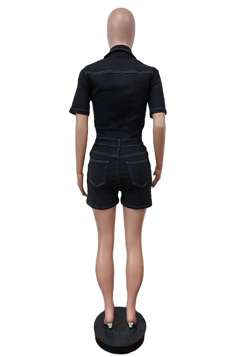 JT3067 Stretch Denim Rompers