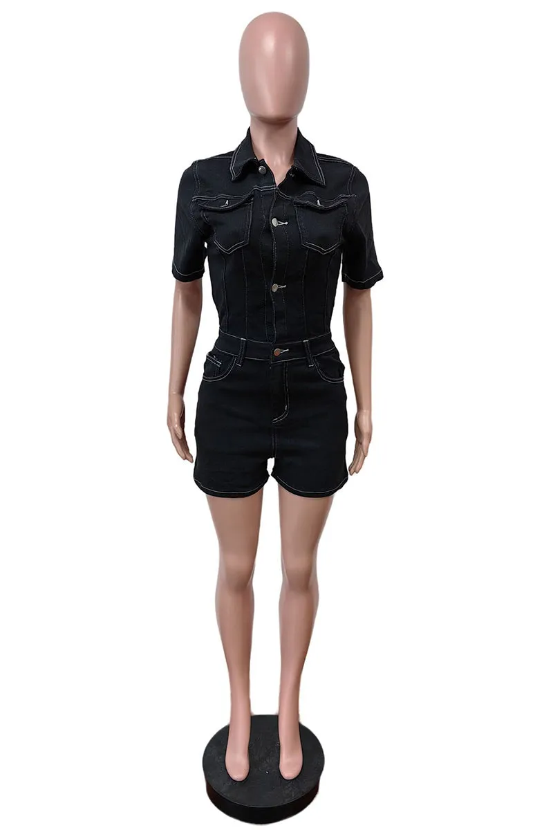 JT3067 Stretch Denim Rompers