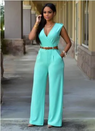 Jumpsuits Ladies Loose Slim Casual Party Overalls Women Sleeveless Nightclub Rompers With belt 15-25 arrive