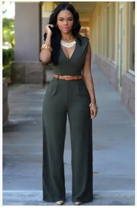 Jumpsuits Ladies Loose Slim Casual Party Overalls Women Sleeveless Nightclub Rompers With belt 15-25 arrive