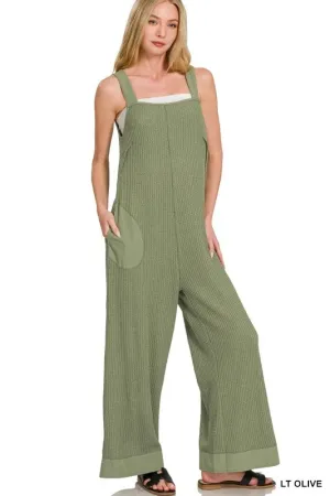 Knit Waffle Wide Leg Overalls