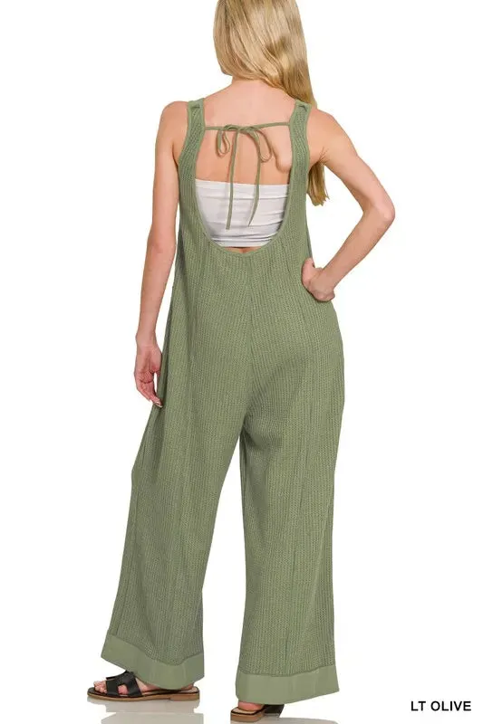 Knit Waffle Wide Leg Overalls