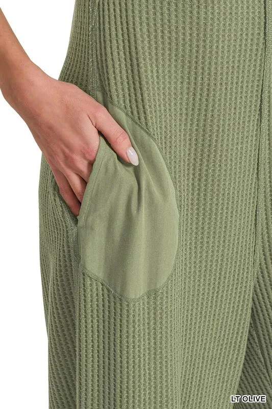 Knit Waffle Wide Leg Overalls
