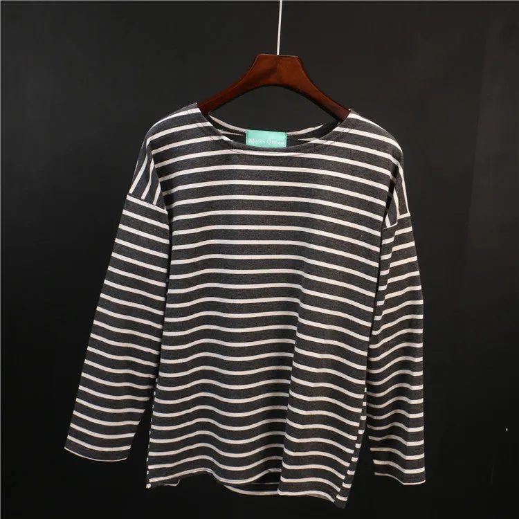 Ladies Casual Shirt Women's Red White Striped 3/4 sleeve Tops For Woman Crew Neck Bottoming Tee Shirt 11 Colors