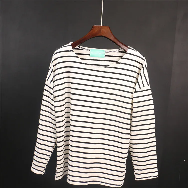 Ladies Casual Shirt Women's Red White Striped 3/4 sleeve Tops For Woman Crew Neck Bottoming Tee Shirt 11 Colors