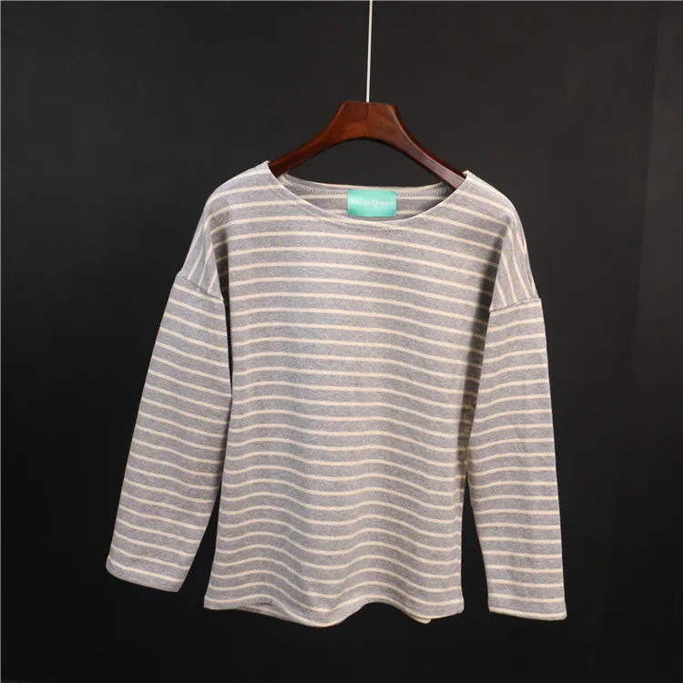 Ladies Casual Shirt Women's Red White Striped 3/4 sleeve Tops For Woman Crew Neck Bottoming Tee Shirt 11 Colors