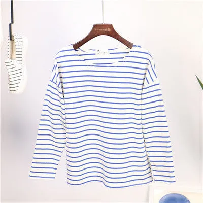 Ladies Casual Shirt Women's Red White Striped 3/4 sleeve Tops For Woman Crew Neck Bottoming Tee Shirt 11 Colors