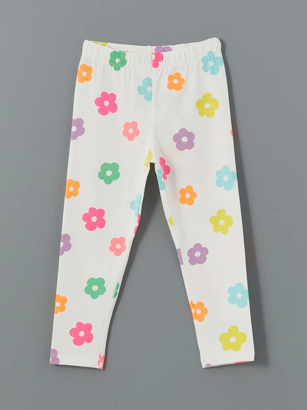 LCW Kids Ecru Elastic Waist Floral Girls Leggings
