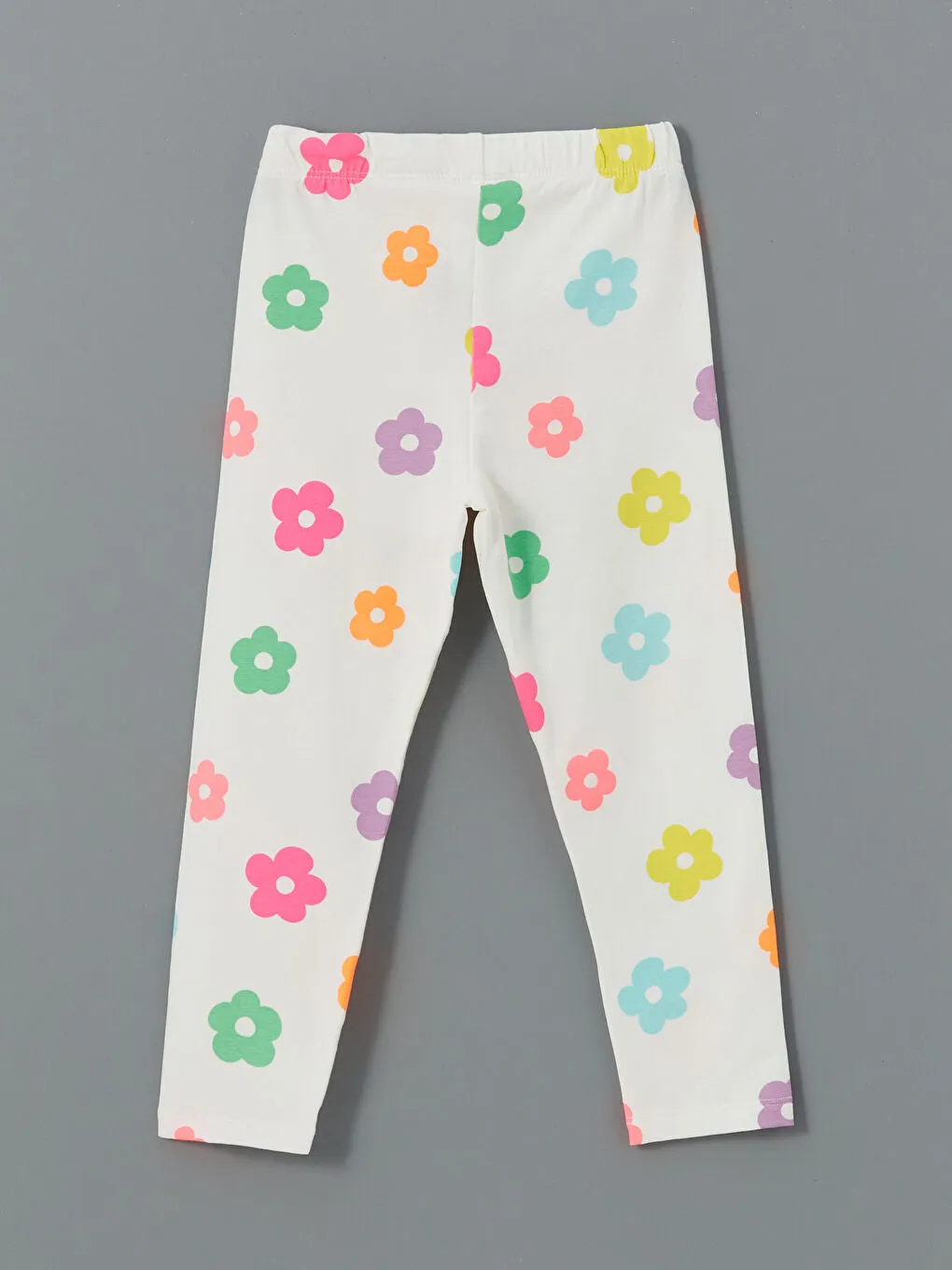 LCW Kids Ecru Elastic Waist Floral Girls Leggings
