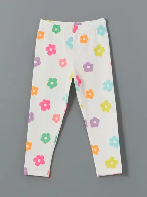 LCW Kids Ecru Elastic Waist Floral Girls Leggings