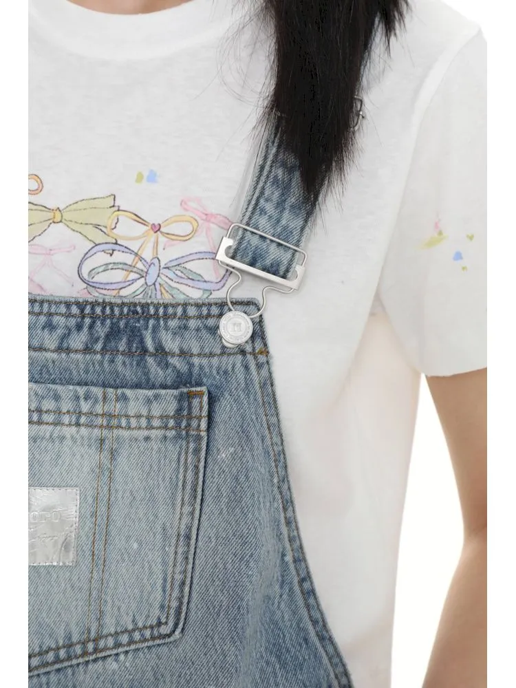 leather label denim overalls