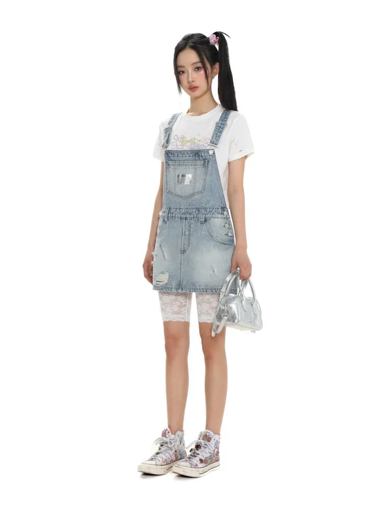 leather label denim overalls