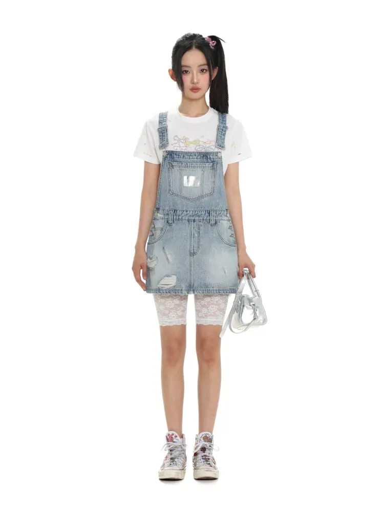 leather label denim overalls