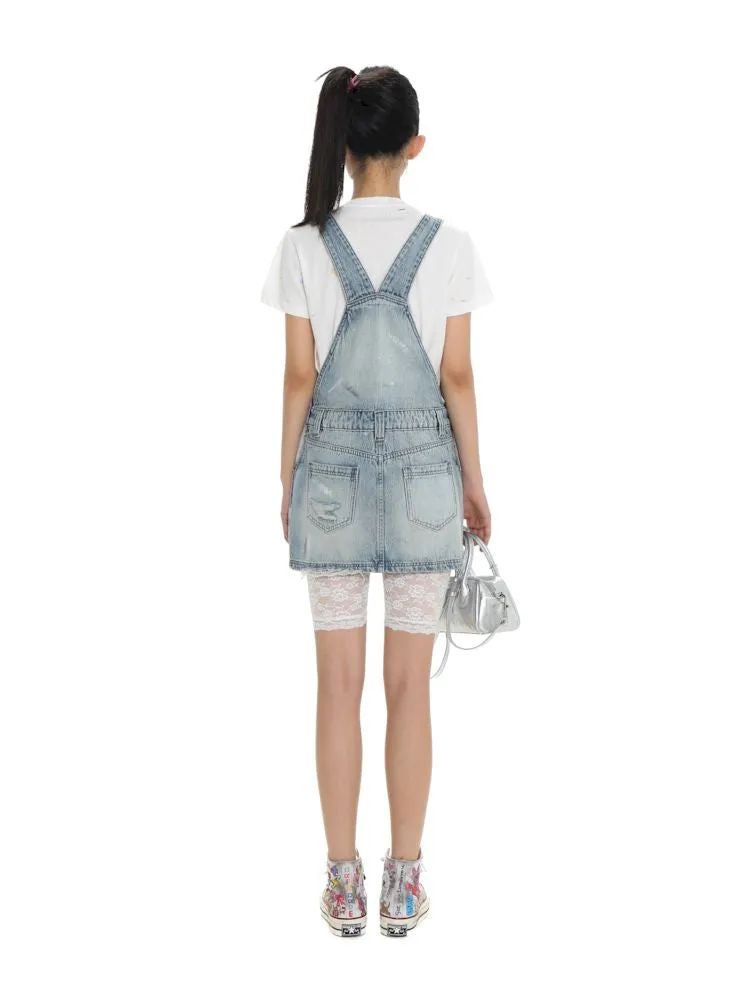 leather label denim overalls