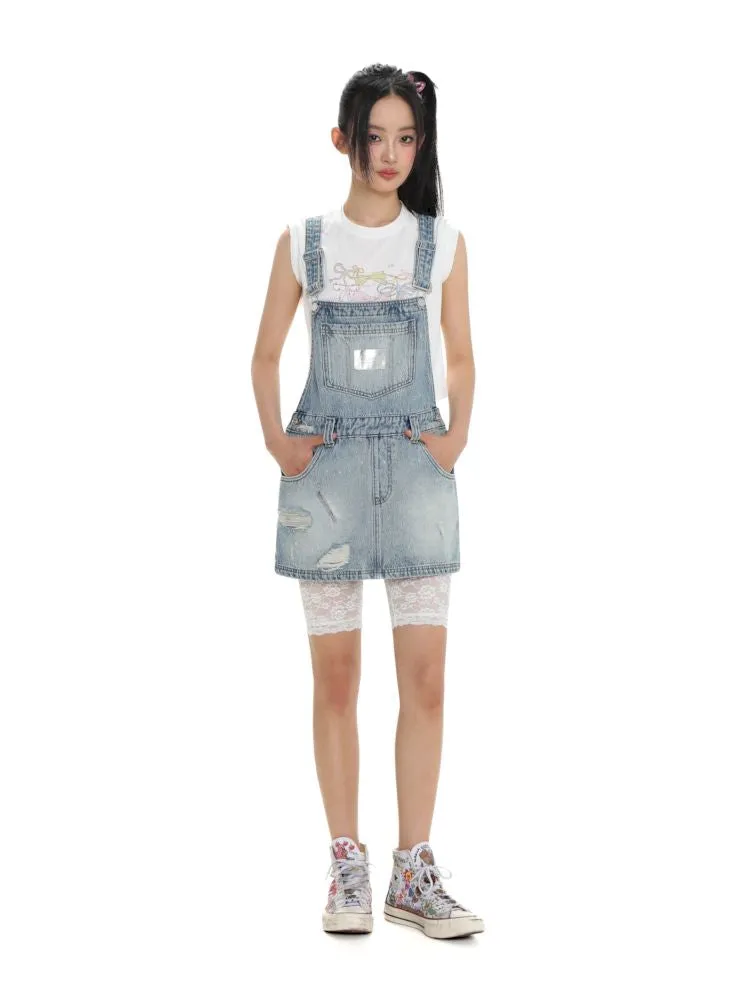 leather label denim overalls