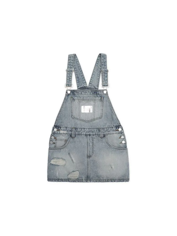 leather label denim overalls