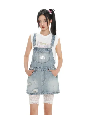 leather label denim overalls