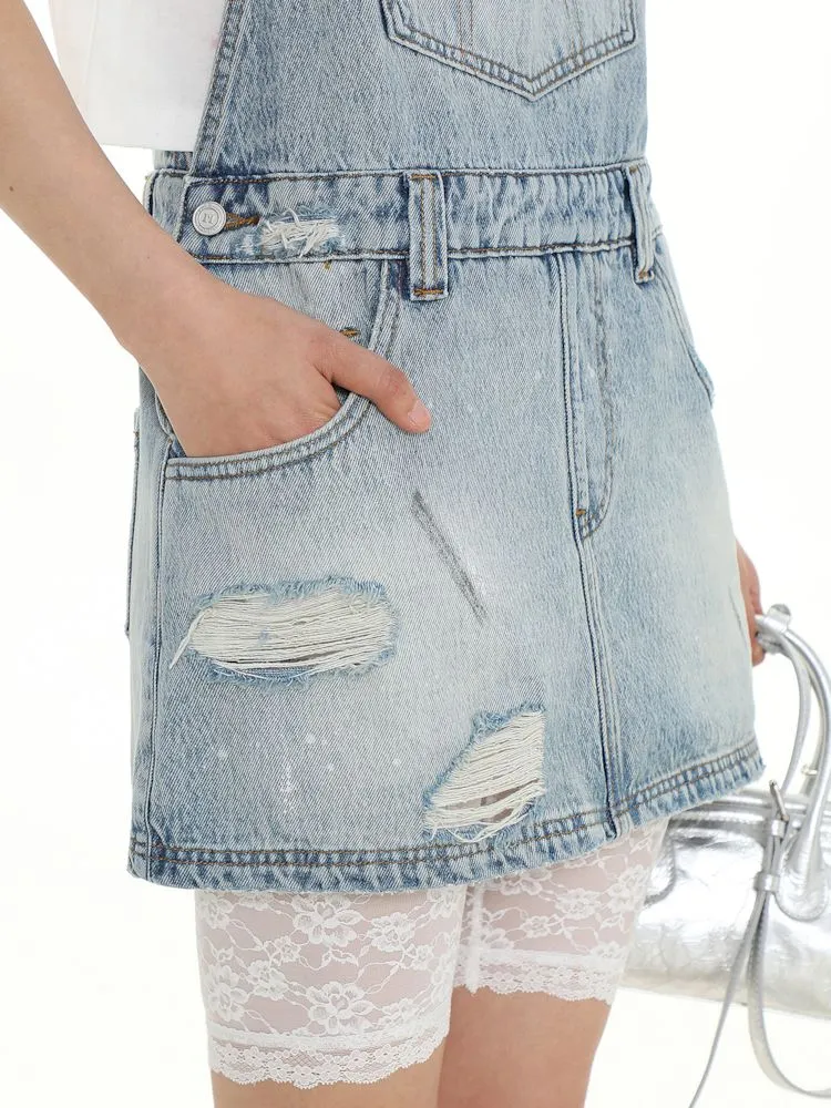leather label denim overalls