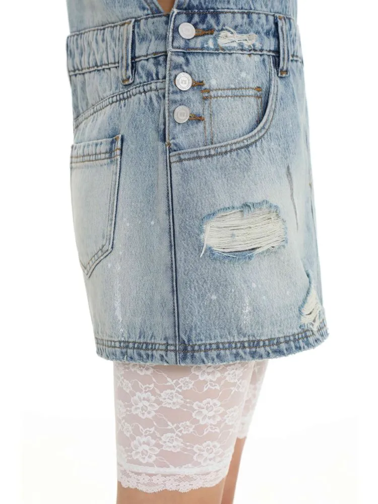 leather label denim overalls