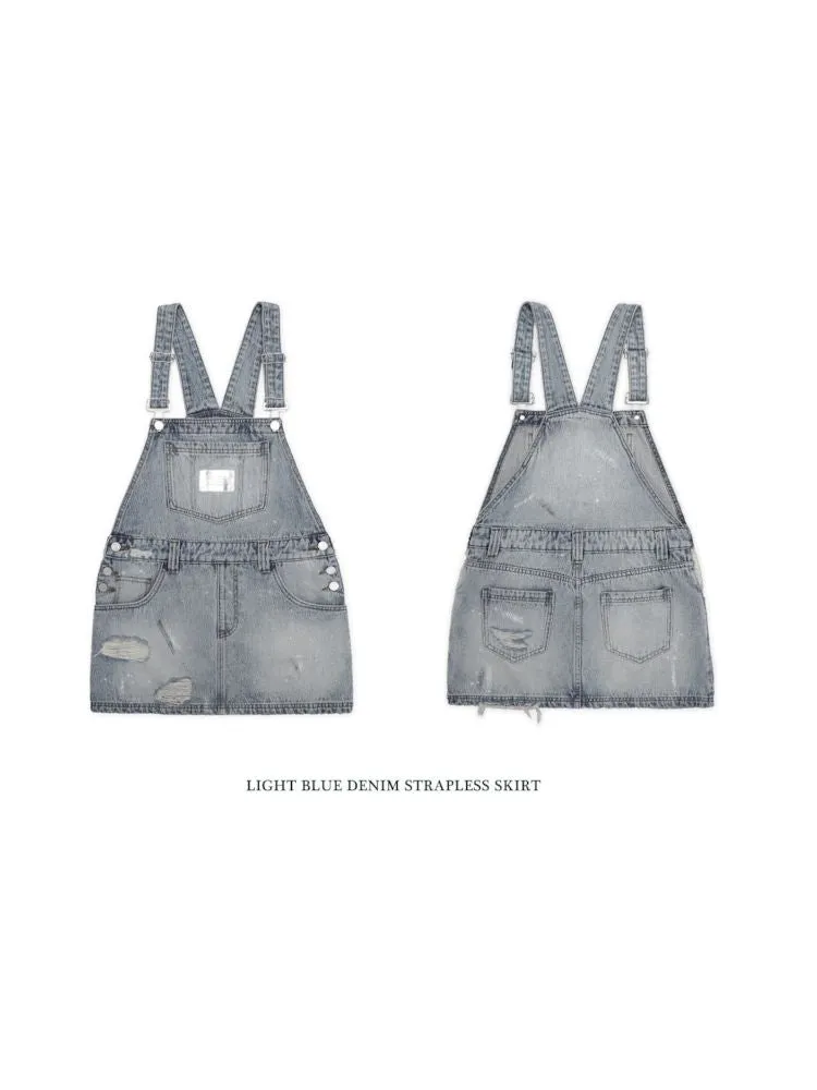 leather label denim overalls