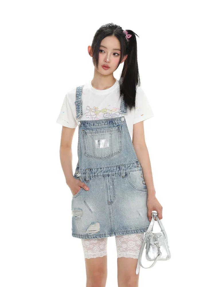 leather label denim overalls