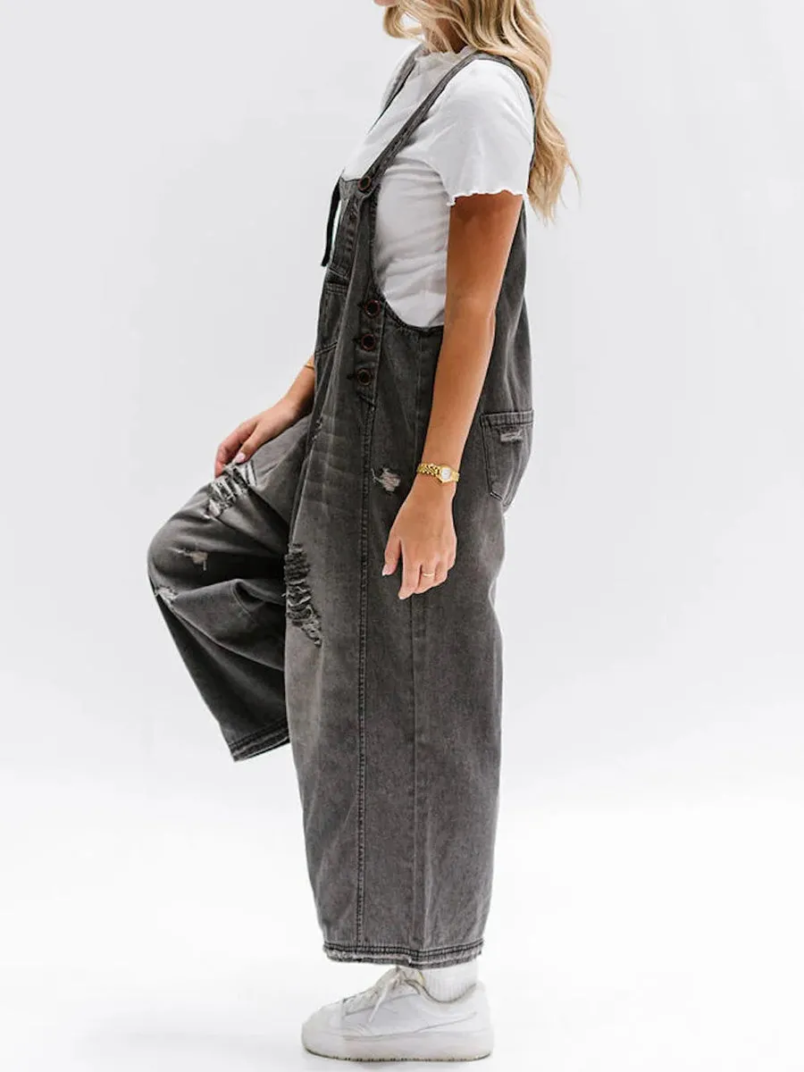 Locker fit denim dungarees in a distressed look