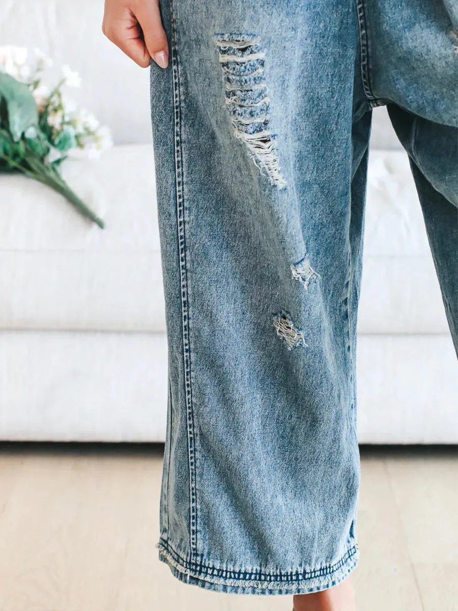 Locker fit denim dungarees in a distressed look