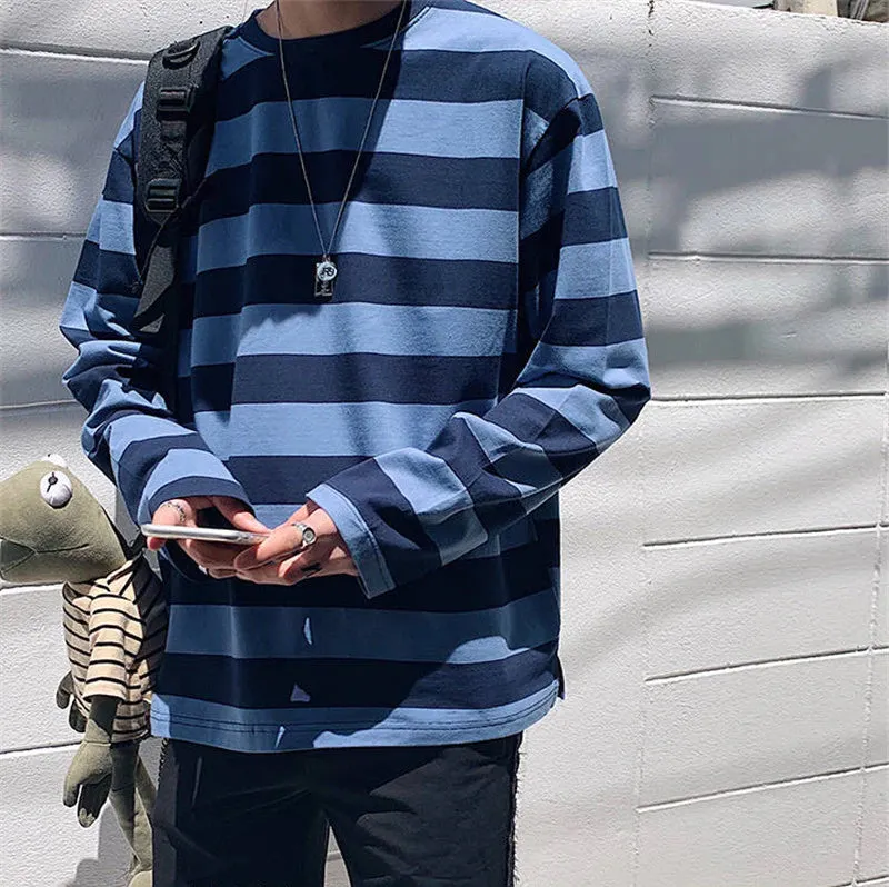 Long Sleeve Colorful Striped Loose Men Shirts