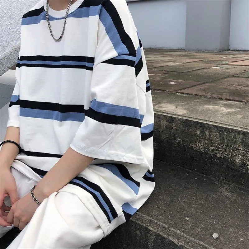 Loose Oversize Striped Short Sleeve Shirt