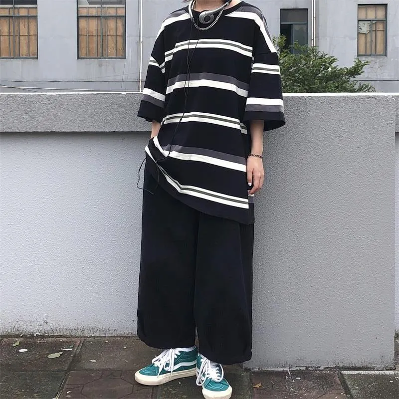 Loose Oversize Striped Short Sleeve Shirt