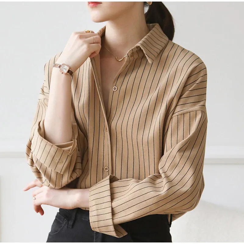 Loose Striped Office Blouse Shirt