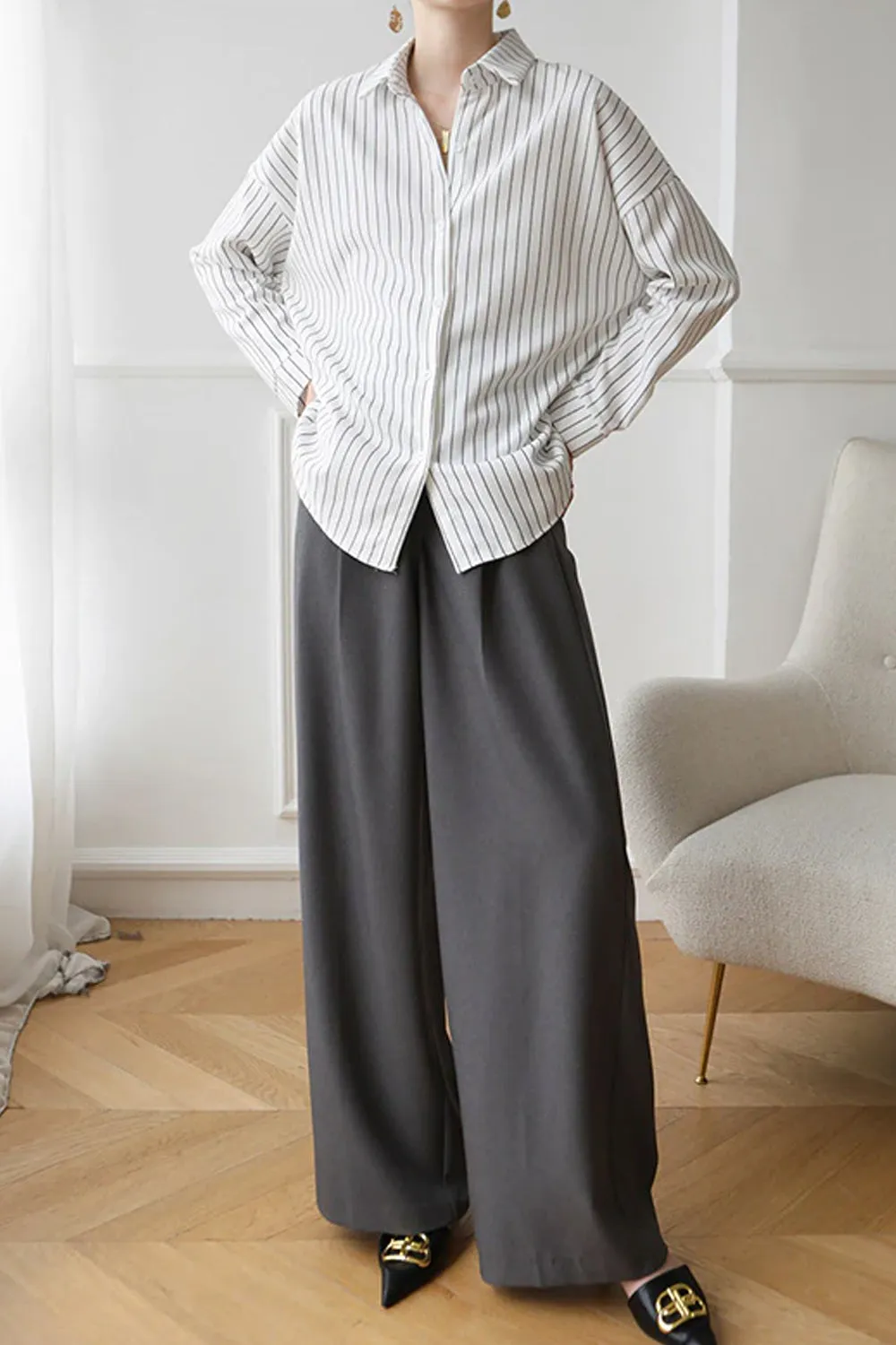 Loose Striped Office Blouse Shirt