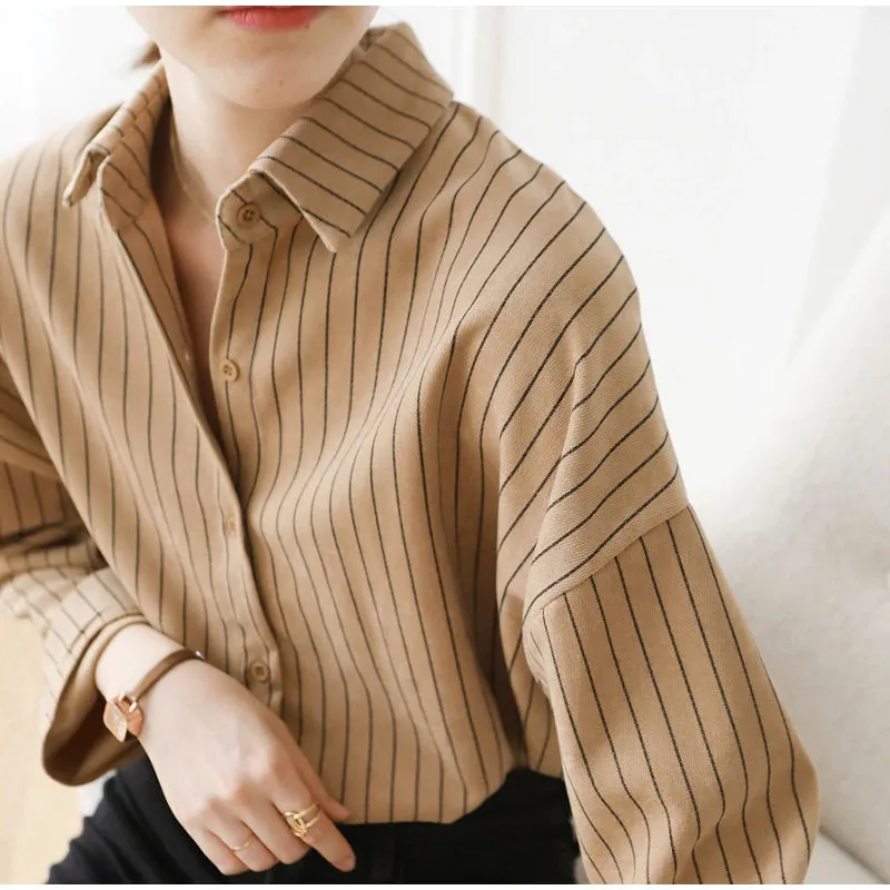 Loose Striped Office Blouse Shirt