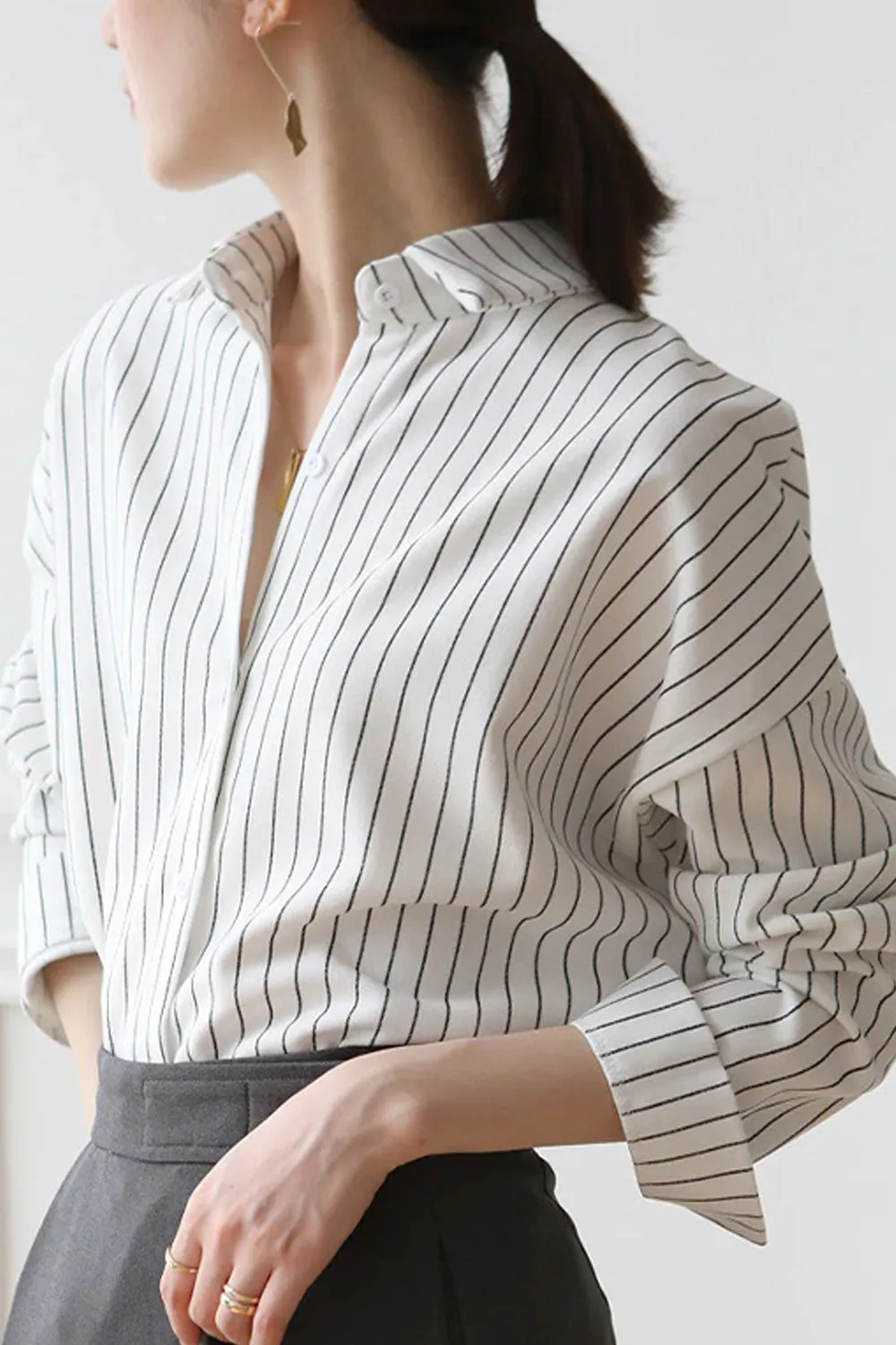 Loose Striped Office Blouse Shirt