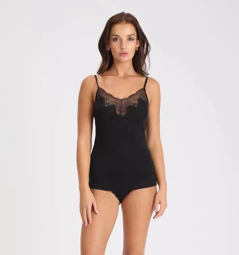 Love & Lustre Silk Jersey Lace Camisole - Black