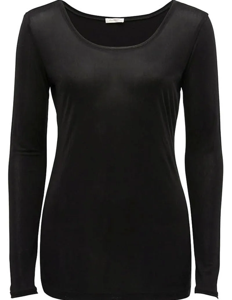Love & Lustre Silk Jersey Long Sleeve Top - Black