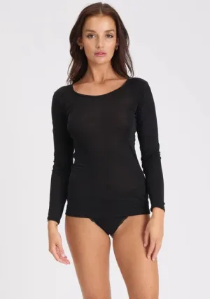 Love & Lustre Silk Jersey Long Sleeve Top - Black