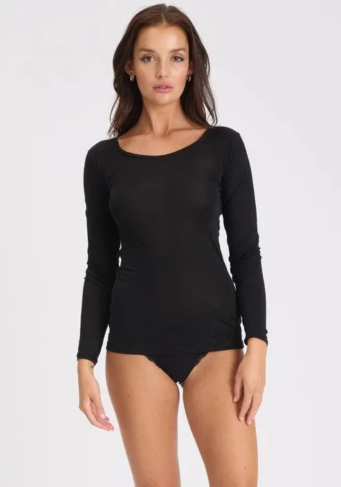 Love & Lustre Silk Jersey Long Sleeve Top - Black