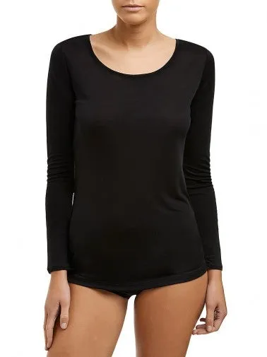 Love & Lustre Silk Jersey Long Sleeve Top - Black