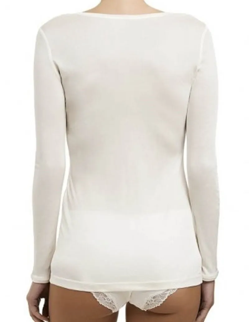 Love & Lustre Silk Jersey Long Sleeve Top - Ivory