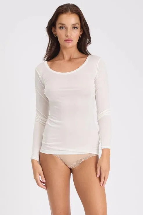 Love & Lustre Silk Jersey Long Sleeve Top - Ivory