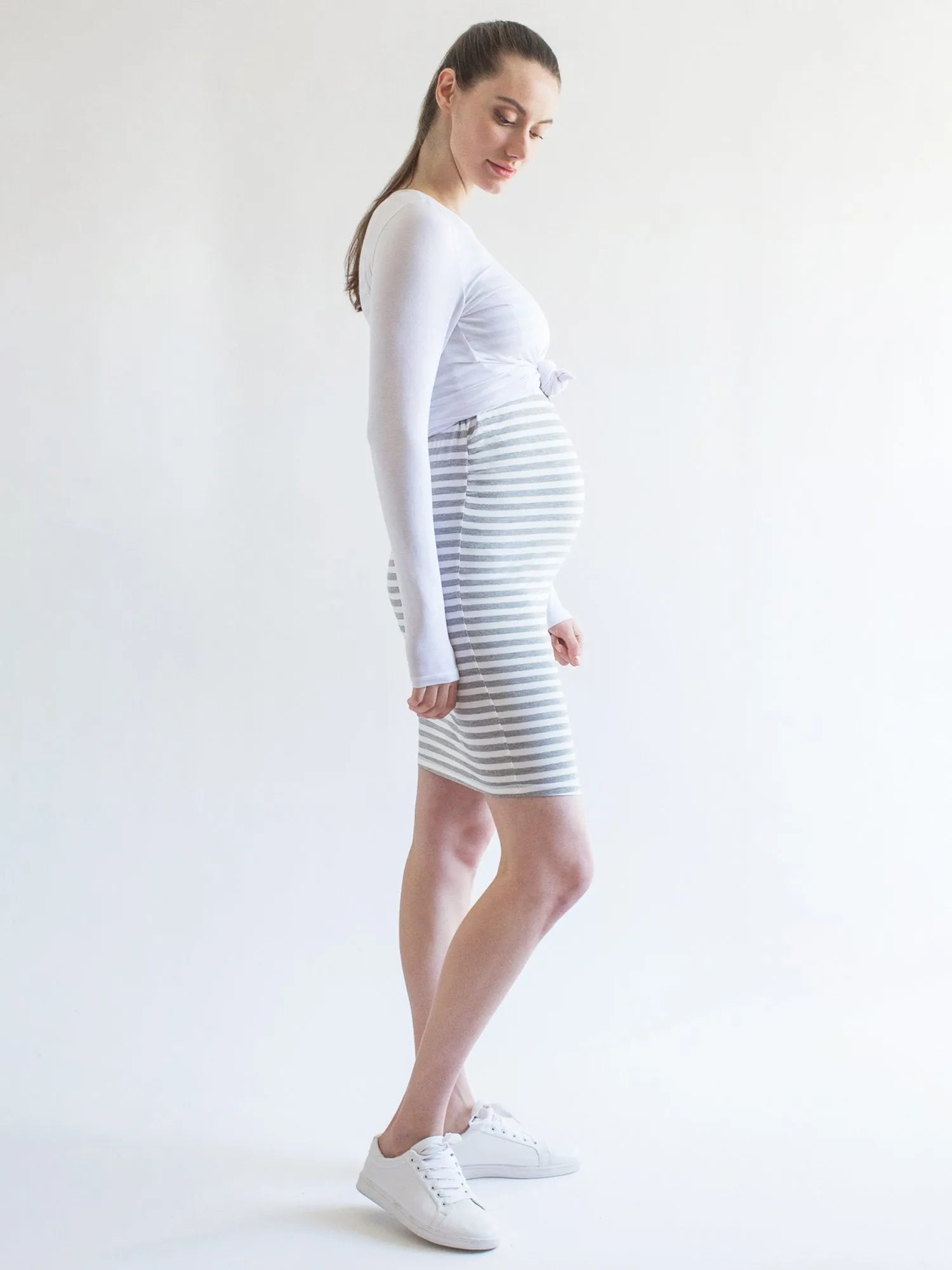 MATERNITY SOFT STRETCH LONG SLEEVE TEE, WHITE