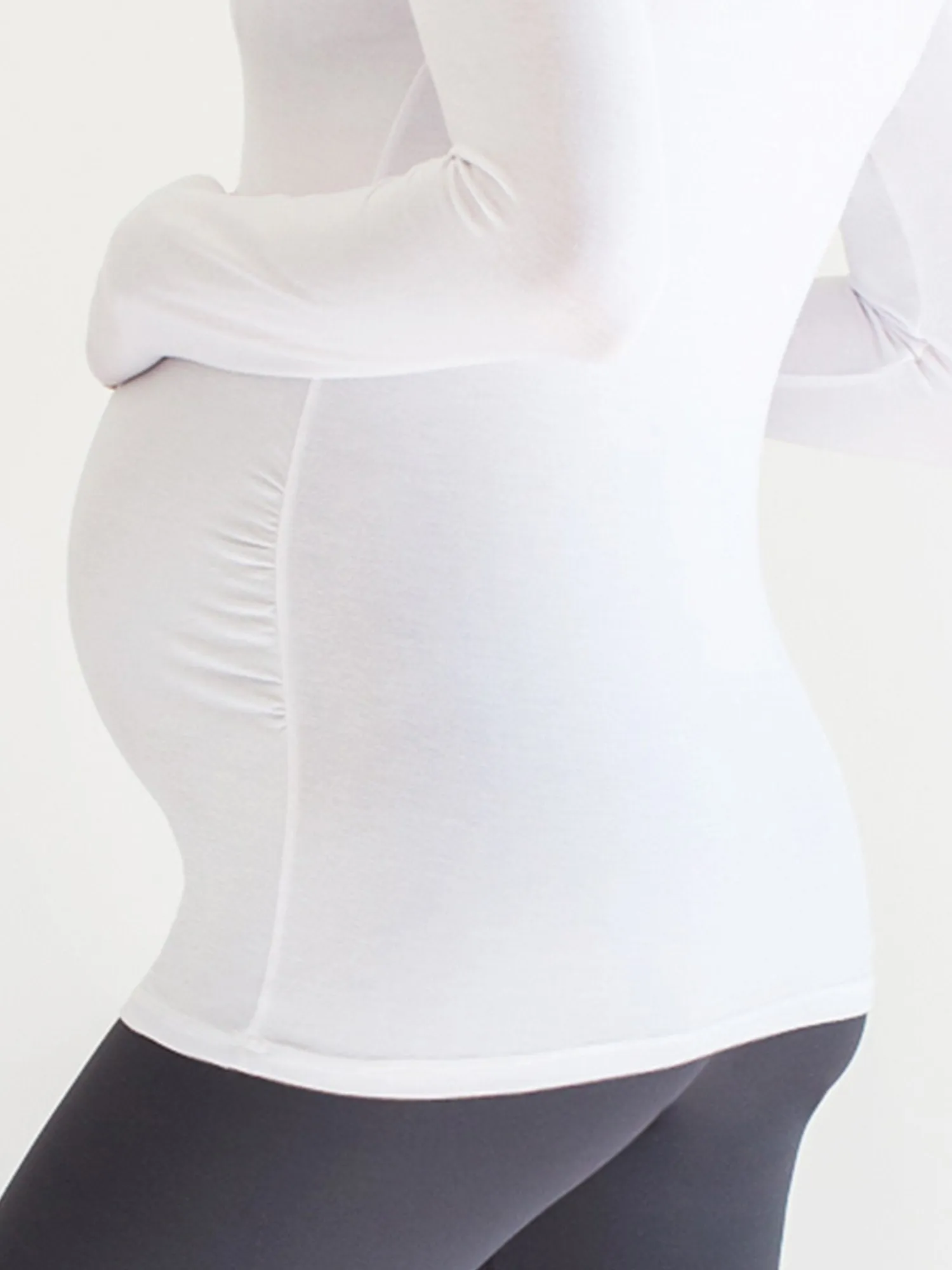 MATERNITY SOFT STRETCH LONG SLEEVE TEE, WHITE