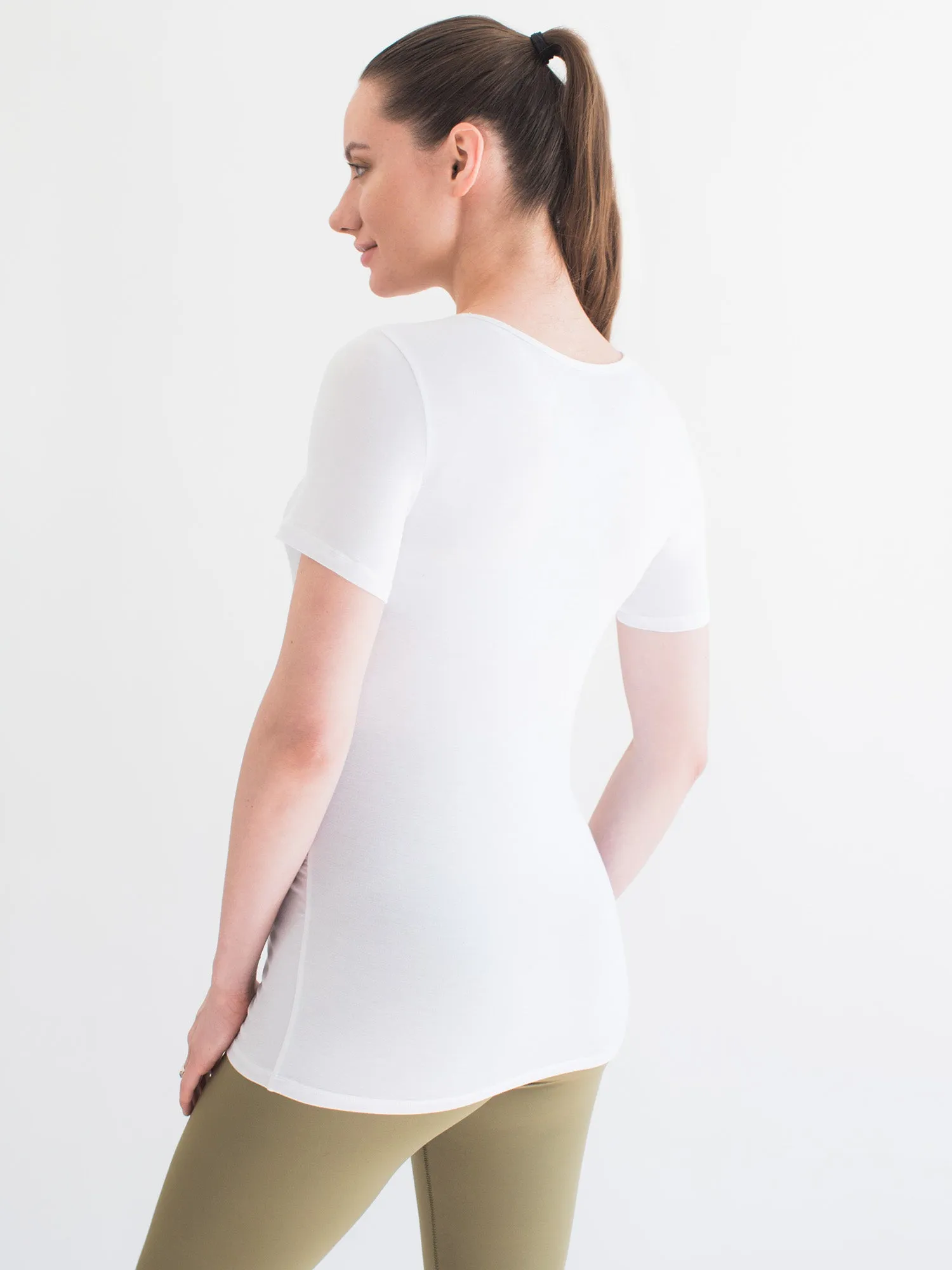MATERNITY SOFT STRETCH SHORT SLEEVE TEE, WHITE