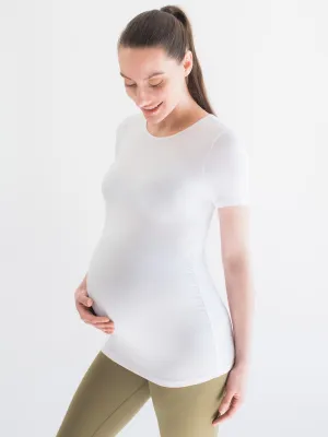 MATERNITY SOFT STRETCH SHORT SLEEVE TEE, WHITE